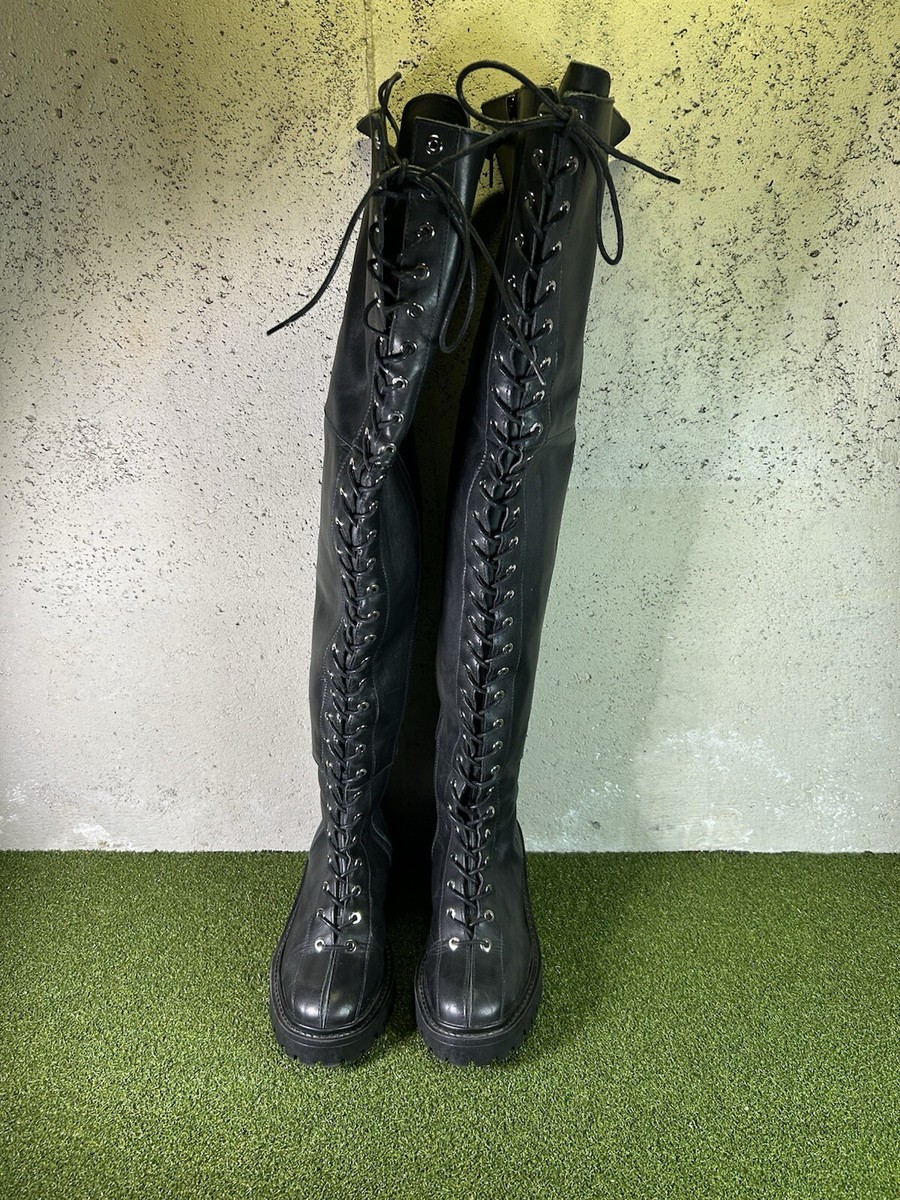 Zara Special Edition Black Thigh High Lace Up Goth Alt Zip