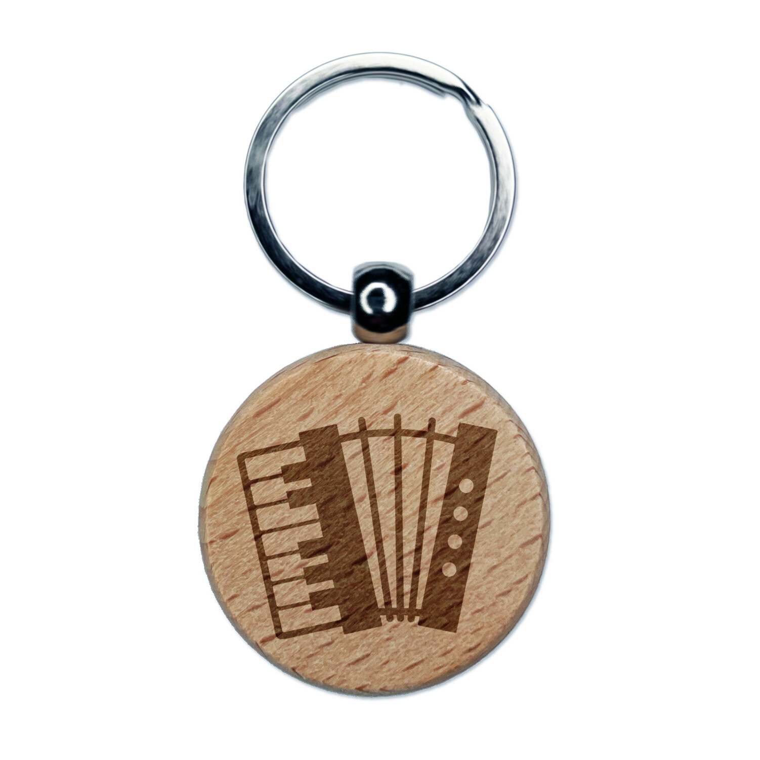Classic Accordion Music Engraved Wood Round Keychain Tag Charm