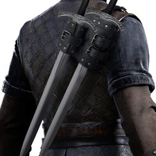 Medieval Faux Leather Double Back Sword Frog Mercenary Adjustable Sword Holst...