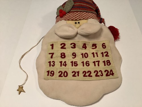Santa Claus Countdown Calendar Fabric With Wood Star Christmas Holidays - Picture 2 of 9
