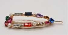 Multi color rhinestone faux pearl barrette