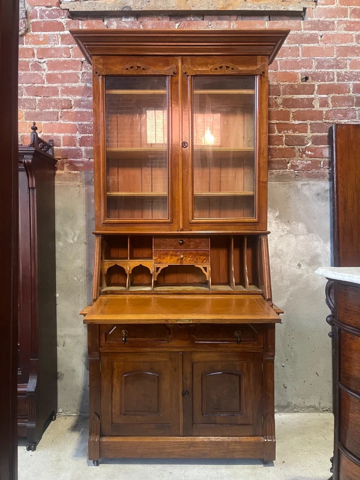 Antique Victorian Drop Front Secretary Desk and Bookcase circa 1870's - Image 2 of 4