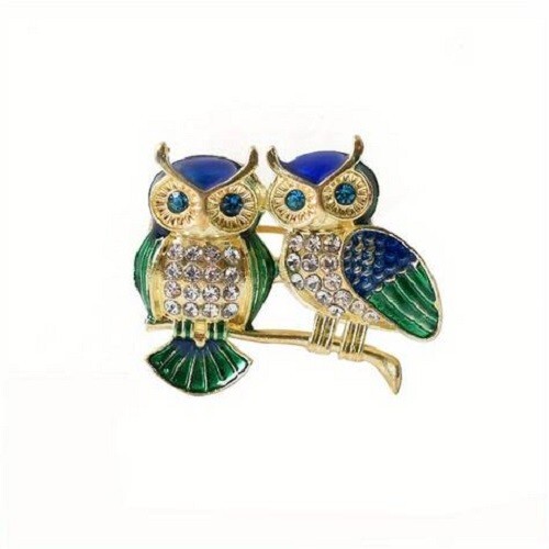 Broche Vintage Oiseau Colibri En Métal Doré Avec émail Et Strass - Bijou Fantaisie Occasion