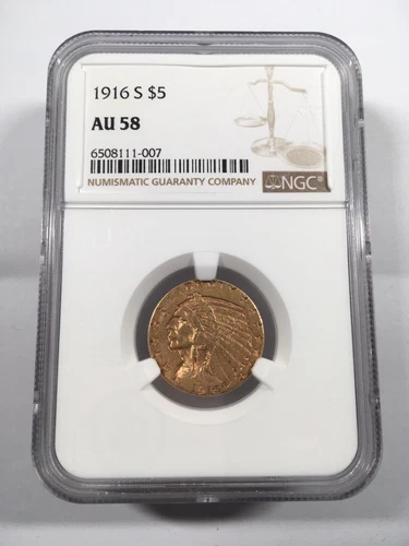 1916-S $5 Indian Gold Half Eagle AU58 NGC 4XXXA25