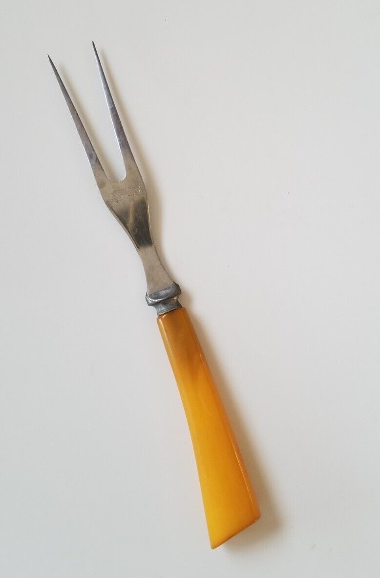 VINTAGE Englishtown BUTTERSCOTCH BAKELITE HANDLE MEAT/SERVING FORK UTENSIL U.S.A | UK