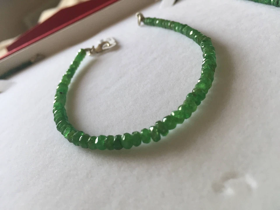 Pulseira de contas de pedra preciosa facetada esmeralda natural da Zâmbia fecho de prata esterlina 7,5 - Imagem 2 de 2