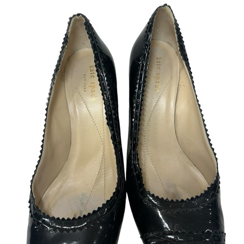 Kate Spade Shiny Patent Leather Pump Women Heels Shoes Size 7 Black Round Toe - Picture 3 of 6