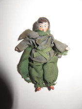 3" Antique All Bisque Wire Strung German Doll Black Molded Hair All Original