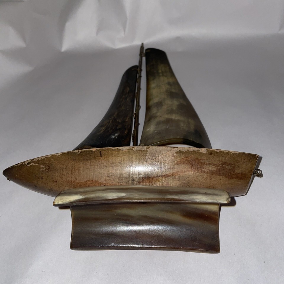 Vintage Horn, Wood & Metal Model Boat 28.75cm Tall Approx eBay
