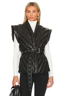 Blank NYC Black Belted Vegan Leather Under The Radar Quilted Vest Small NWT