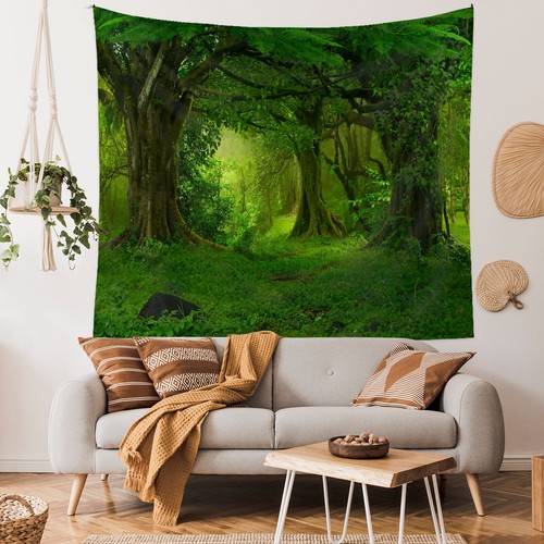 Virgin Forest Tapestry Green Tree Forest Tapestry Wall Hanging Nature Home Decor - Picture 5 of 8