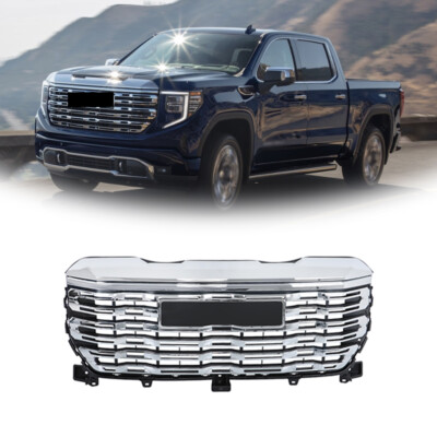 Front Upper Grille Chrome W/ Camera Hole For 2022-2024 GMC Sierra 1500 Denali