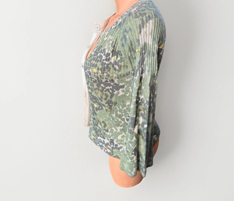 Cárdigan Suéter Charlotte Tarantola Talla S Verde Angora Suave Estampado Animal Tejido Foto 3 de 4