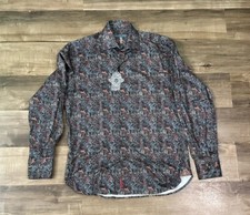 Visconti Black Men's Shirt S Button-Up Long Sleeve Stretch Multicolor Paisley