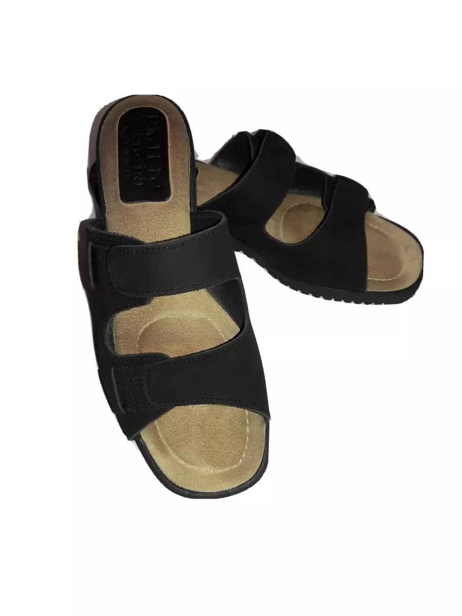 EMILIO BERTOLINI Made in Italy Women Sandals Black Slip On Shoes Size 8.5 Wedge