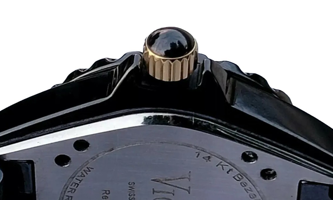 Vicence Swiss 14k Solid Rose Gold Bezel Black Ceramic Quarts  display picture 2