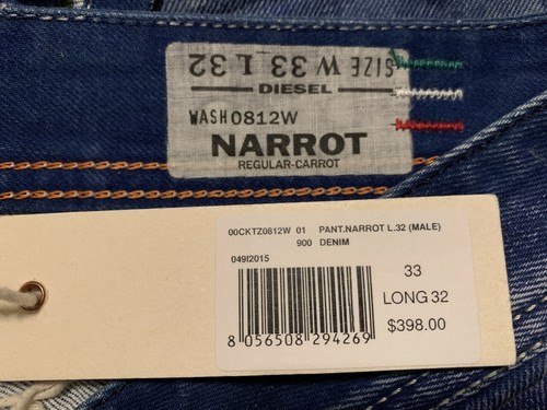 Jeans Uomo Tagliati Taglia 33 nuovi con etichette DNA DIESEL NARROT Carota Made in ITALY W-0812W Taglia 33 - Foto 2 di 12
