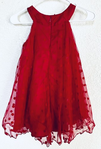 Bonnie Jean Girl’s Size 6 Red Chiffon Swing Dress (velvet polka dots) - Picture 2 of 6