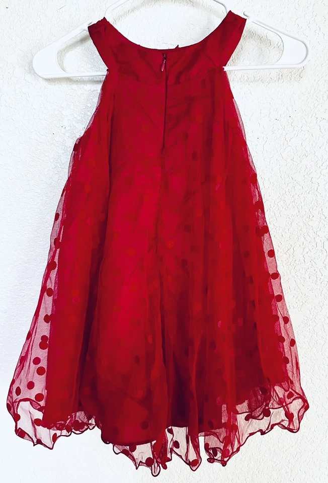 Vestido Columpio Bonnie Jean Niña Talla 6 Rojo Gasa (Lunares Terciopelo) Foto 2 de 4