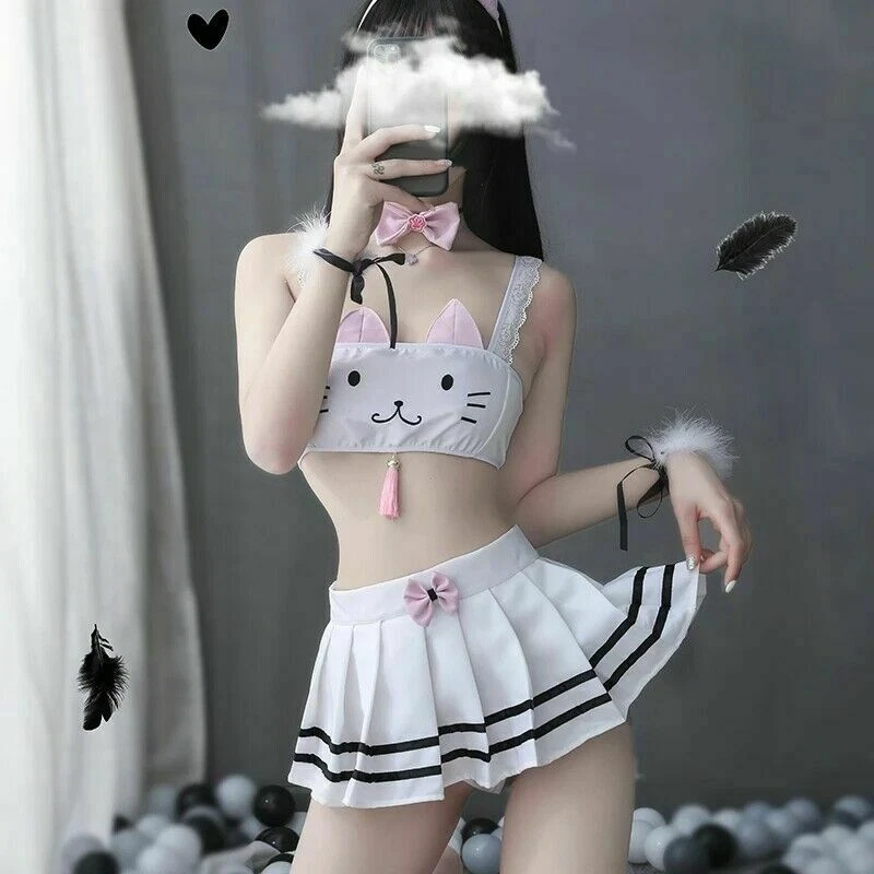 Sexy Gato Cosplay Disfraz Lencería Conjunto Anime Niñas Traje de Baño Lolita Sujetador Panty Traje Foto 3 de 4