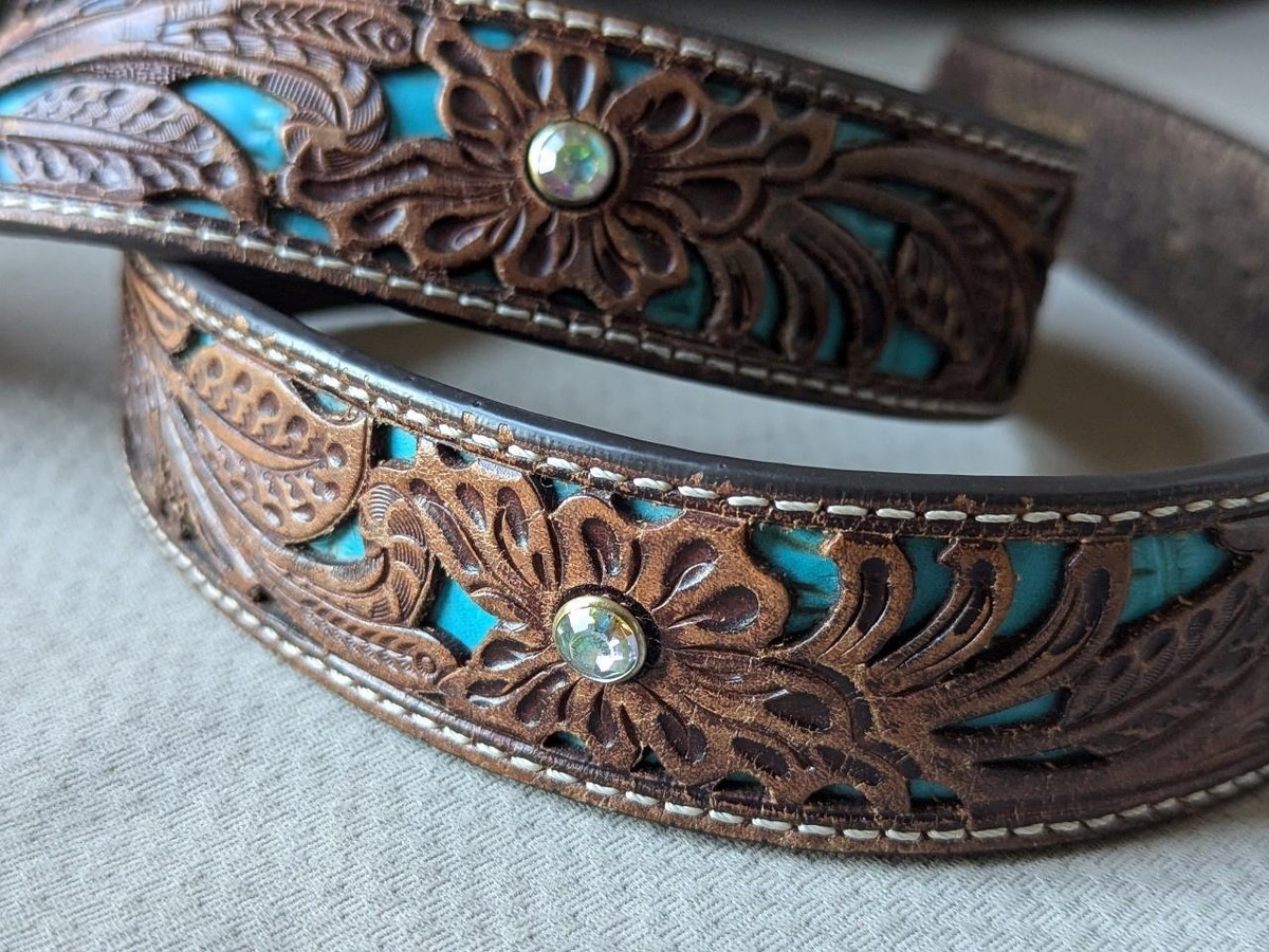 vintage ARIAT buckle belt WESTERN tooled leather 30  display picture 2