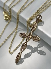 14k Solid Yellow Gold 1.3" Cross Pendant Rope Chain 20" Necklace Signed REL 2g