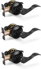 Probrico 3 Pack Keyless Passage Door Handle Wave Lever - Black