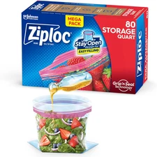 Ziploc Quart Food Storage Bags, Stay Open Design with Stand-Up Bottom, Easy to F