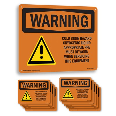 Cold Burn Hazard Cryogenic Liquid With Symbol OSHA WARNING Sign - 5 or 10 Pack