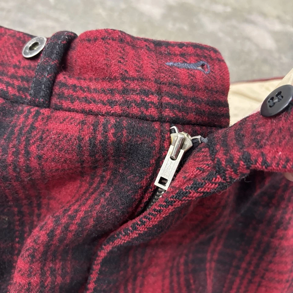 1940s 50s Vintage Woolrich Buffalo Plaid Wool Hunting Pants Talon Zipper 31 X 29 - Image 4 of 4