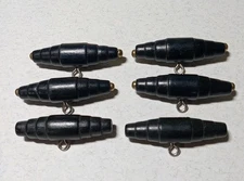 6 Vintage Black Wood Toggle Shank Buttons