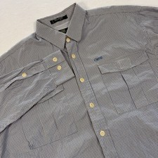 Orvis Mens Medium Blue Check Plaid Long Sleeve Button Up Fishing Shirt Trout Bum