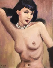 Figurative Retro Beauty Bettie Page Realism Art PDQ Artist Original Oil Painting