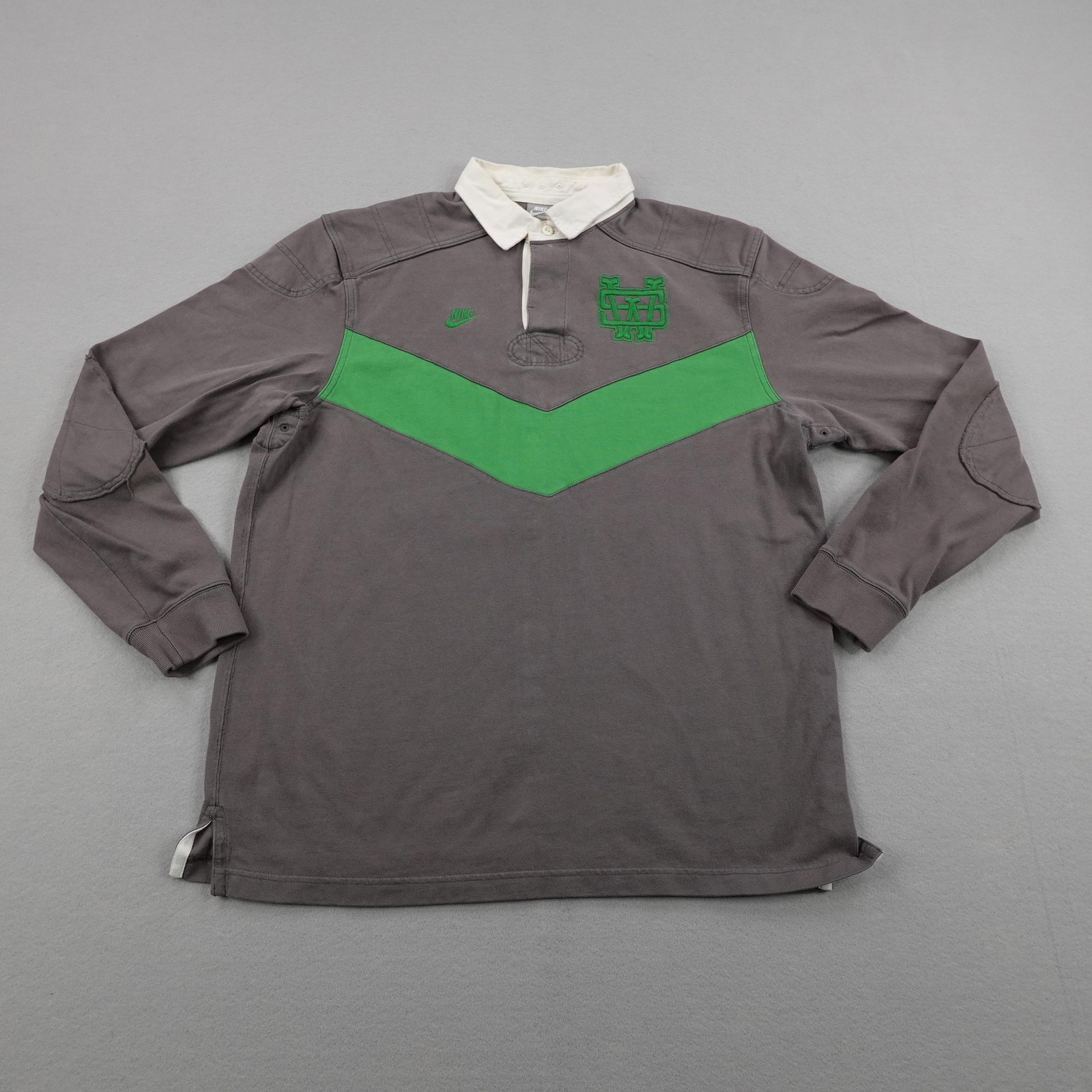 Vintage Nike Polo Shirt Mens XL Gray Green Chevron Heavyweight Rugby Pullover