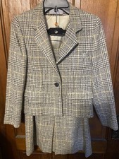 1980s Vintage Evan Picone Skirt Jacket Suit Set Plaid 100 Wool Tweed Size 10