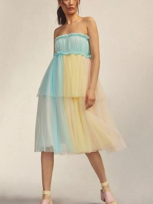 Anthropologie Pernille Rosenkilde Tulle Pastel Colorblock Dress