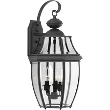 New Haven Collection 3-Light Textured Black Clear Beveled Glass New Traditional