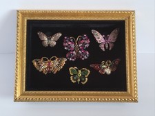 Vintage Joan Rivers Rhinestone Butterfly Brooch Collection Gold Frame Shadow Box
