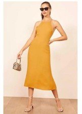 Reformation Midi Slipdress Dress Mustard Yellow Strappy Size 4 Square Neck Sexy