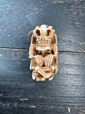 Hand Carved Deer Antler Citipati Pendant   Tibetan Skeleton Protector Amulet, H