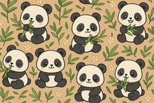 Pure Cotton Cute Panda Pattern Digital Printed Cut By 1 Yard