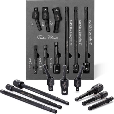 Impact Socket Adapter Set, 9 Pcs, 1/2'', 1/4'', 3/8'' Hex Shank, Rotatable