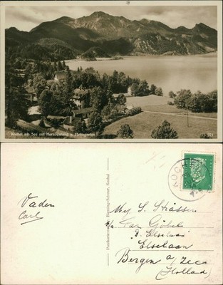 Kochel am See Blick auf den Ort mit Herzogstand u. Heimgarten 1934