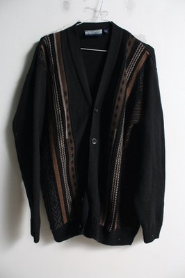 Tom Hanson Herren Vintage Jazzy Strick Cardigan - Schwarz - Größe XL Extra Large (b6)