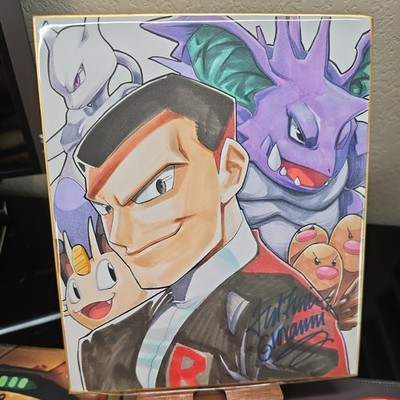 Original Copic Art Signed Giovanni Mewtwo Meowth Nidoking TCG Anime Manga