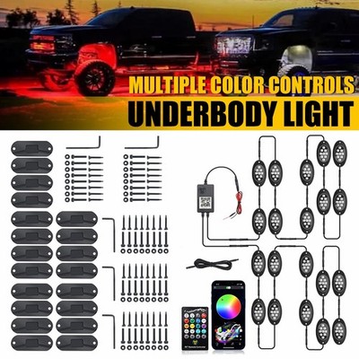 20x RGB LED Rock Lights Kit Offroad Truck Underbody Music Bluetooth APP Control