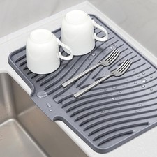Silicone Dish Drying Mat 16x12in Grey Heat Resistant Non-Slip Built-in Drain