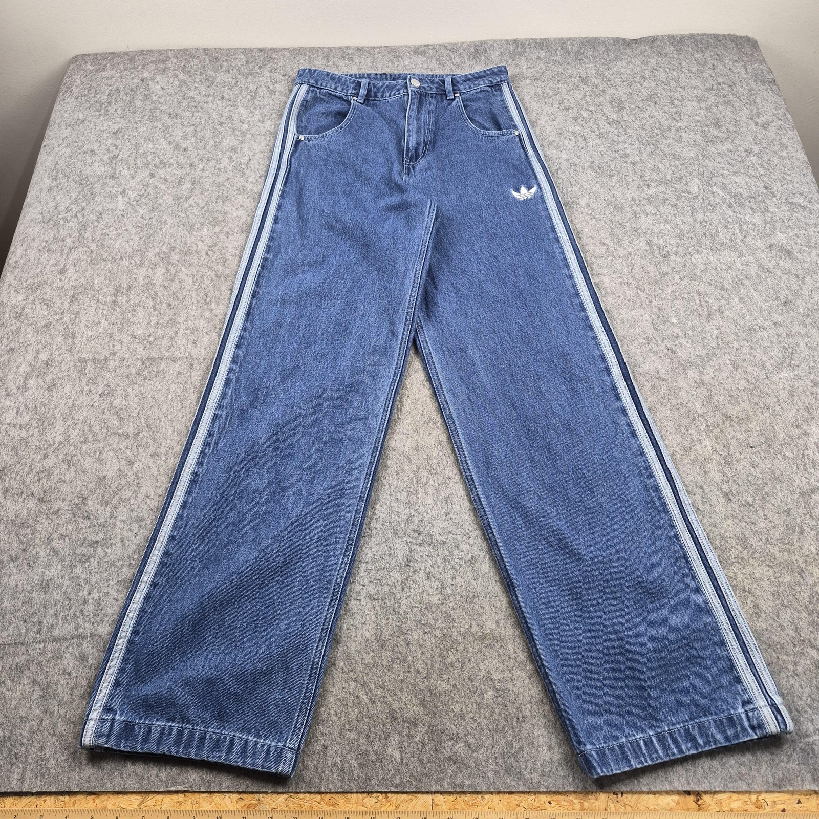 S W28 L32 Blue Adicolor Wide Leg Denim Pants Trefoil Logo
