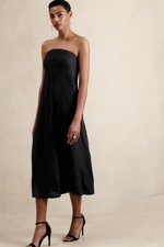 Banana Republic Women's Black Linen Midi Tube / Halter Dress ~ Sz 6 Petite NWT