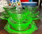 Vintage  Uranium Depression Glass Lot  Of Ten Pieces No Chips Or Cracks!